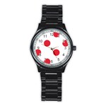Polka Dots - Alizarin Red on White Stainless Steel Round Watch