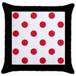 Polka Dots - Alizarin Red on White Throw Pillow Case (Black)