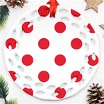 Polka Dots - Alizarin Red on White Ornament (Round Filigree)