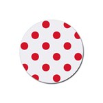 Polka Dots - Alizarin Red on White Rubber Coaster (Round)