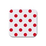 Polka Dots - Alizarin Red on White Rubber Square Coaster (4 pack)