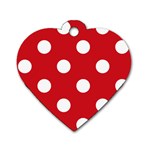 Polka Dots - White on Fire Engine Red Dog Tag Heart (Two Sides)