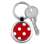 Polka Dots - White on Fire Engine Red Key Chain (Round)