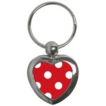 Polka Dots - White on Fire Engine Red Key Chain (Heart)