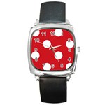 Polka Dots - White on Fire Engine Red Square Metal Watch