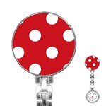 Polka Dots - White on Fire Engine Red Stainless Steel Nurses Watch