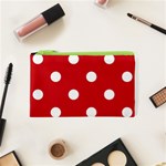 Polka Dots - White on Fire Engine Red Canvas Cosmetic Bag (XS)
