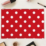 Polka Dots - White on Fire Engine Red Cosmetic Bag (XXL)