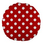 Polka Dots - White on Fire Engine Red Large 18  Premium Flano Round Cushion