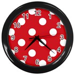 Polka Dots - White on Fire Engine Red Wall Clock (Black)