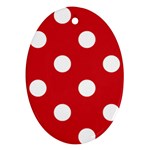Polka Dots - White on Fire Engine Red Oval Ornament (Two Sides)