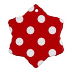 Polka Dots - White on Fire Engine Red Snowflake Ornament (Two Sides)