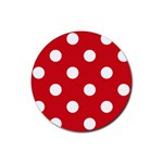 Polka Dots - White on Fire Engine Red Rubber Round Coaster (4 pack)