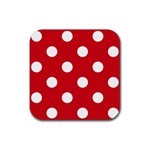 Polka Dots - White on Fire Engine Red Rubber Coaster (Square)