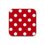Polka Dots - White on Fire Engine Red Rubber Square Coaster (4 pack)