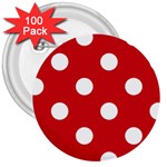 Polka Dots - White on Fire Engine Red 3  Button (100 pack)
