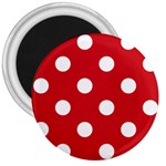 Polka Dots - White on Fire Engine Red 3  Magnet