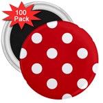 Polka Dots - White on Fire Engine Red 3  Magnet (100 pack)
