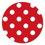 Polka Dots - White on Fire Engine Red Magnet 5  (Round)