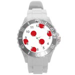 Polka Dots - Fire Engine Red on White Round Plastic Sport Watch (L)