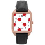 Polka Dots - Fire Engine Red on White Rose Gold Leather Watch
