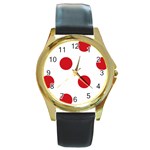 Polka Dots - Fire Engine Red on White Round Gold Metal Watch