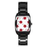 Polka Dots - Fire Engine Red on White Stainless Steel Barrel Watch