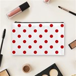 Polka Dots - Fire Engine Red on White Cosmetic Bag (M)