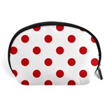 Polka Dots - Fire Engine Red on White Accessory Pouch (Large)