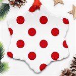 Polka Dots - Fire Engine Red on White Snowflake Ornament (Two Sides)