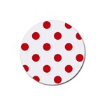 Polka Dots - Fire Engine Red on White Rubber Coaster (Round)