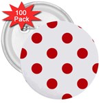 Polka Dots - Fire Engine Red on White 3  Button (100 pack)