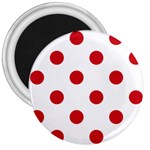 Polka Dots - Fire Engine Red on White 3  Magnet
