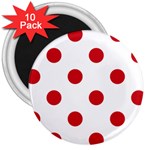 Polka Dots - Fire Engine Red on White 3  Magnet (10 pack)