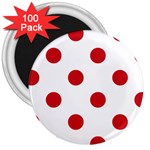 Polka Dots - Fire Engine Red on White 3  Magnet (100 pack)