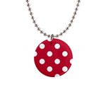 Polka Dots - White on Cardinal Red 1  Button Necklace