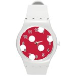Polka Dots - White on Cardinal Red Round Plastic Sport Watch (M)