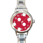 Polka Dots - White on Cardinal Red Round Italian Charm Watch