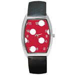 Polka Dots - White on Cardinal Red Barrel Style Metal Watch
