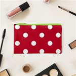 Polka Dots - White on Cardinal Red Canvas Cosmetic Bag (XS)