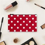 Polka Dots - White on Cardinal Red Cosmetic Bag (S)