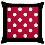 Polka Dots - White on Cardinal Red Throw Pillow Case (Black)