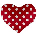 Polka Dots - White on Cardinal Red Large 19  Premium Heart Shape Cushion