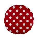 Polka Dots - White on Cardinal Red Standard 15  Premium Round Cushion