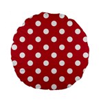 Polka Dots - White on Cardinal Red Standard 15  Premium Flano Round Cushion