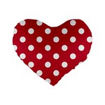 Polka Dots - White on Cardinal Red Standard 16  Premium Heart Shape Cushion