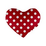 Polka Dots - White on Cardinal Red Standard 16  Premium Flano Heart Shape Cushion