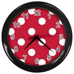 Polka Dots - White on Cardinal Red Wall Clock (Black)