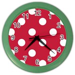 Polka Dots - White on Cardinal Red Color Wall Clock