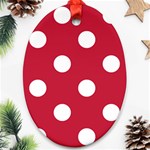 Polka Dots - White on Cardinal Red Oval Ornament (Two Sides)